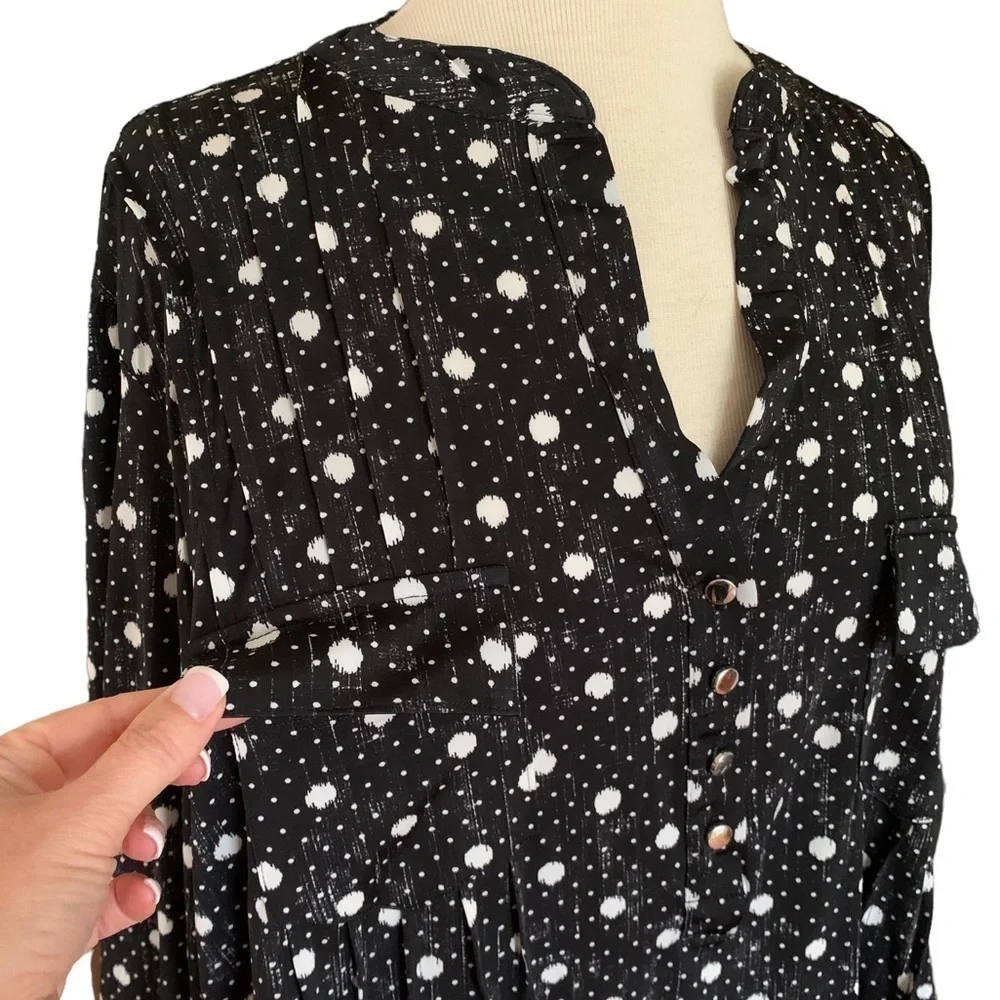 COCOMO 3X Black White 3/4 sleeve Plus Size women's Pintuck Blouse shirt